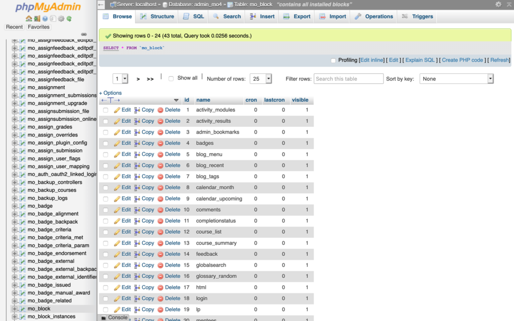 Интерфейс PHPMyAdmin