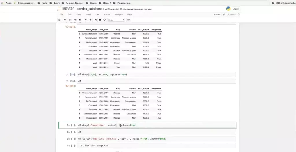 Пример кода на Python с библиотекой Pandas