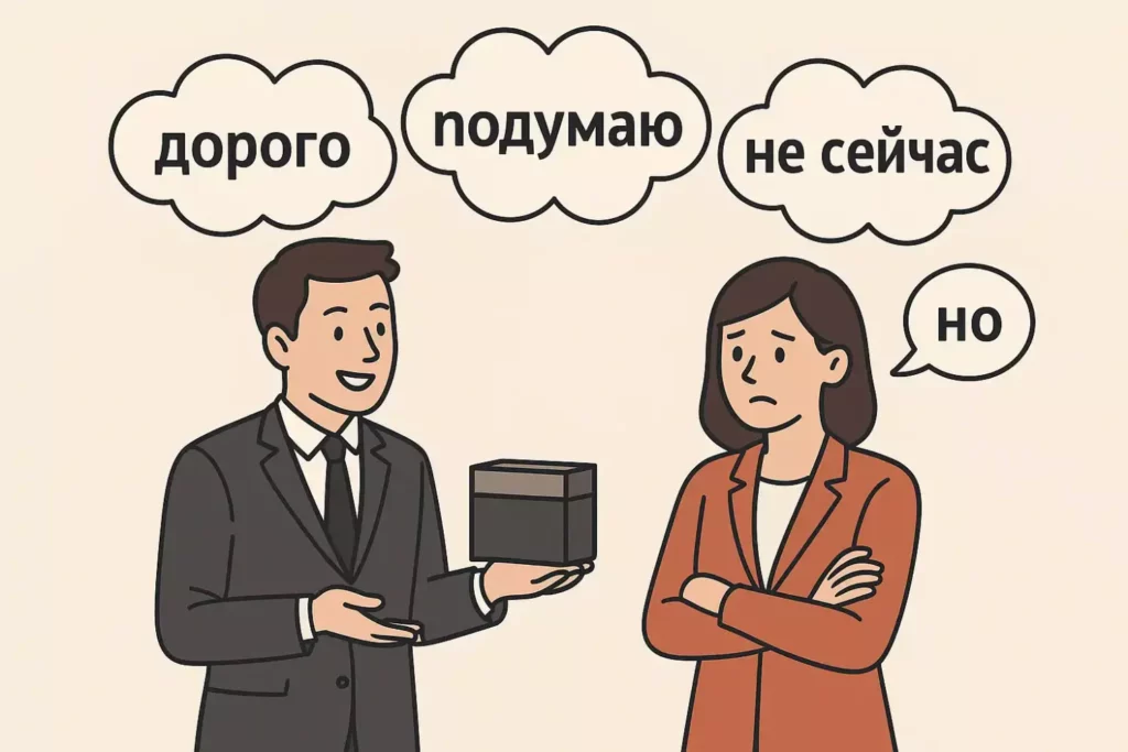 сцена диалога между продавцом и клиентом