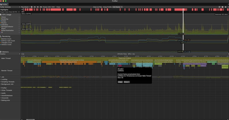 Скриншот окна Unity Profiler