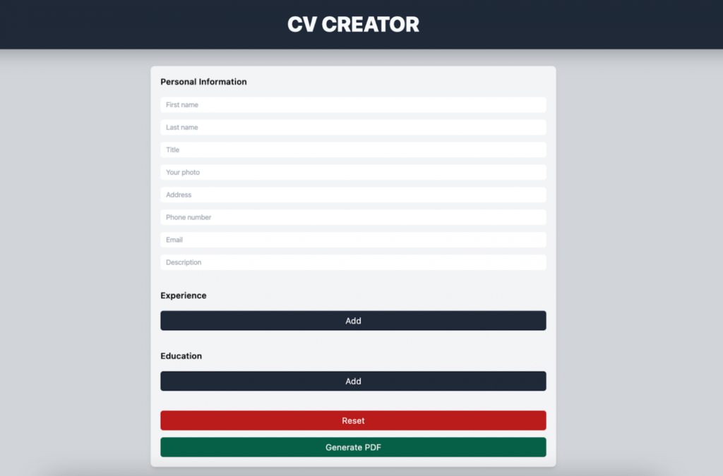 Пример пет-проекта фронтендера - CV APP, генератор резюме