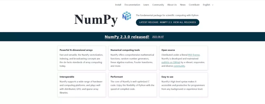 Официальный сайт NumPy.