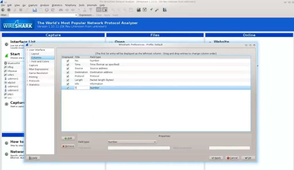Wireshark интерфейс 