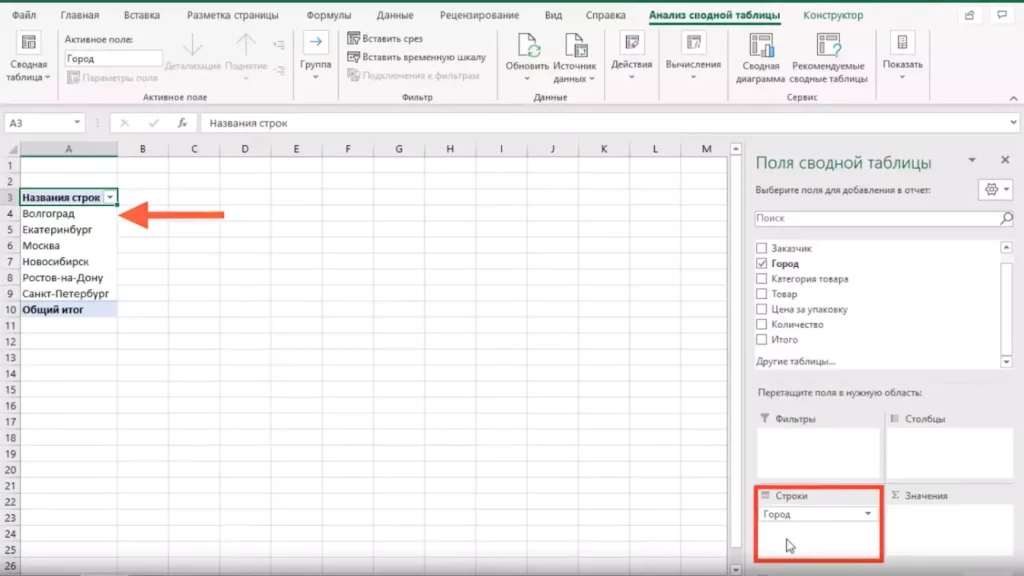 названия строк