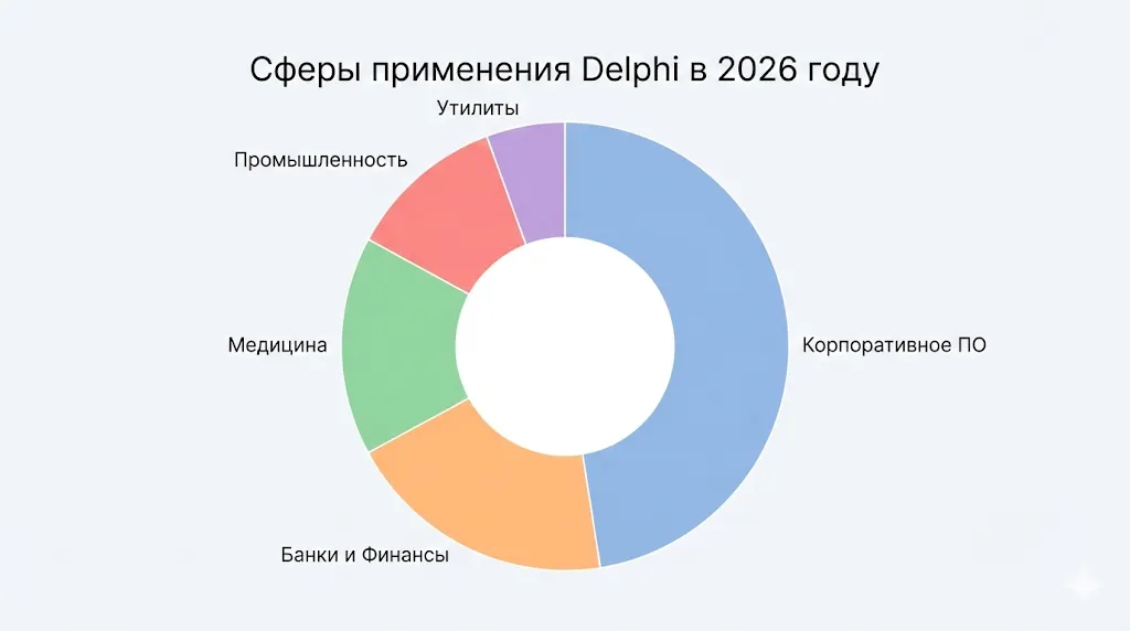 Диаграмма сфер применения Delphi. 