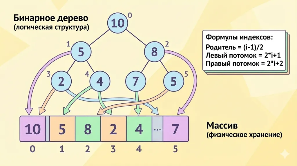 Отображение бинарного дерева в массив. 