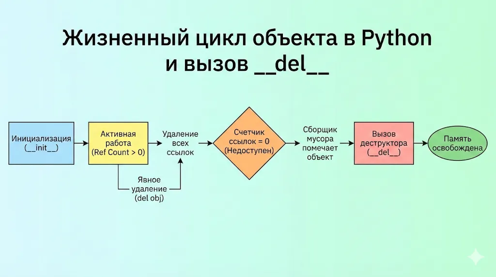 Диаграмма жизненного цикла объекта в Python.