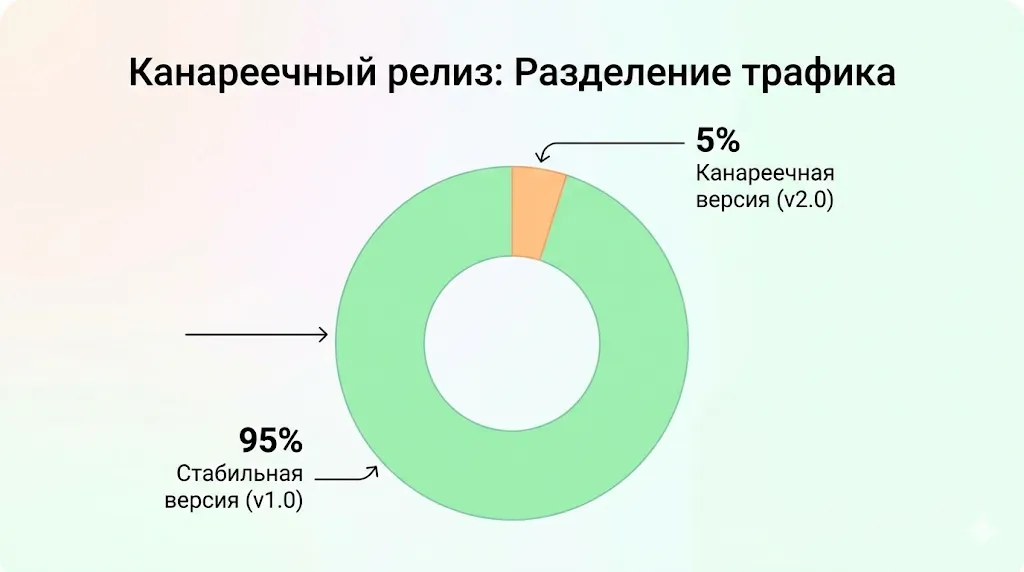 Диаграмма разделения трафика при канареечном релизе.