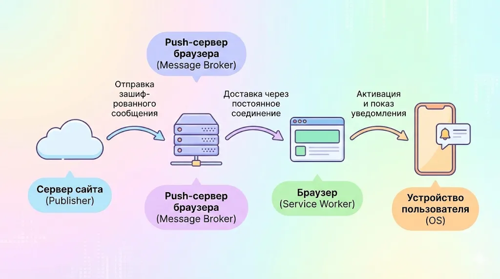 Схема архитектуры push-уведомлений.