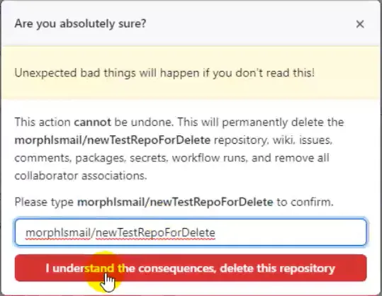 удаление репозитория