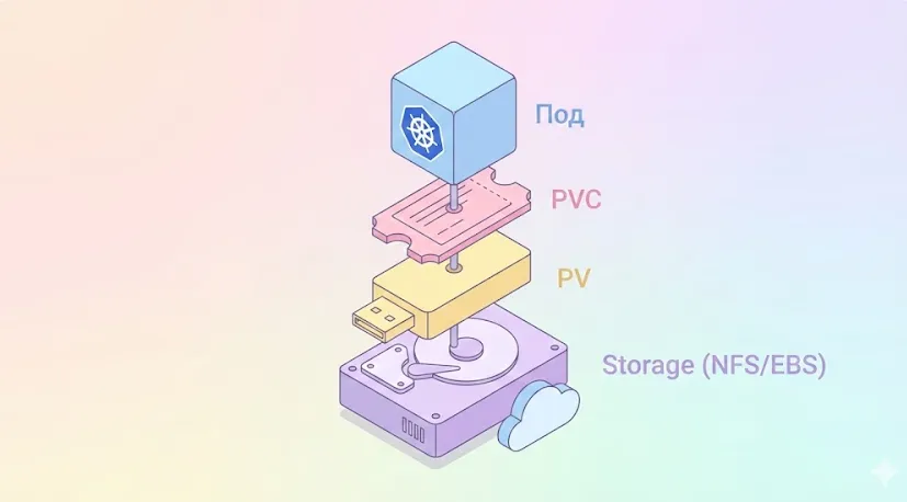 Иерархия слоев хранения в K8s.
