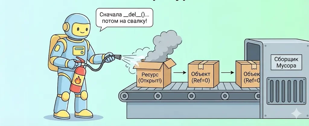 Робот-сборщик мусора тушит горящую коробку