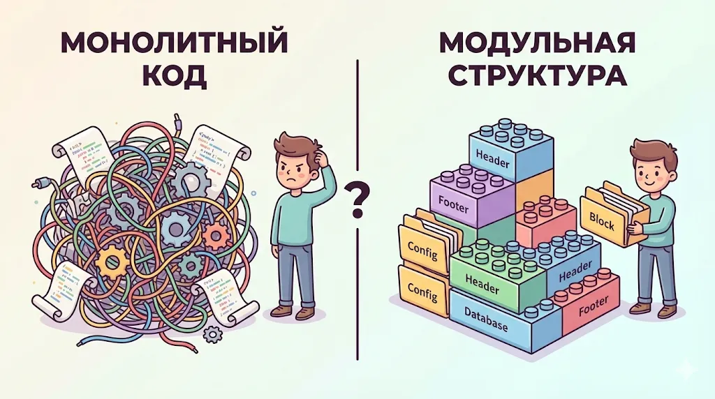  Сравнение монолитного и модульного кода 