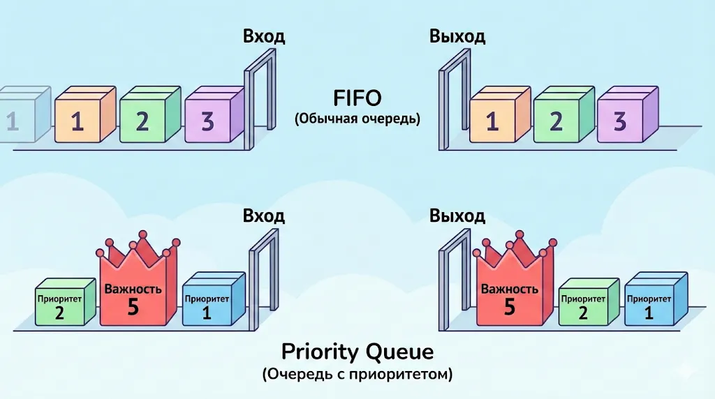 Сравнение FIFO и Priority Queue. 
