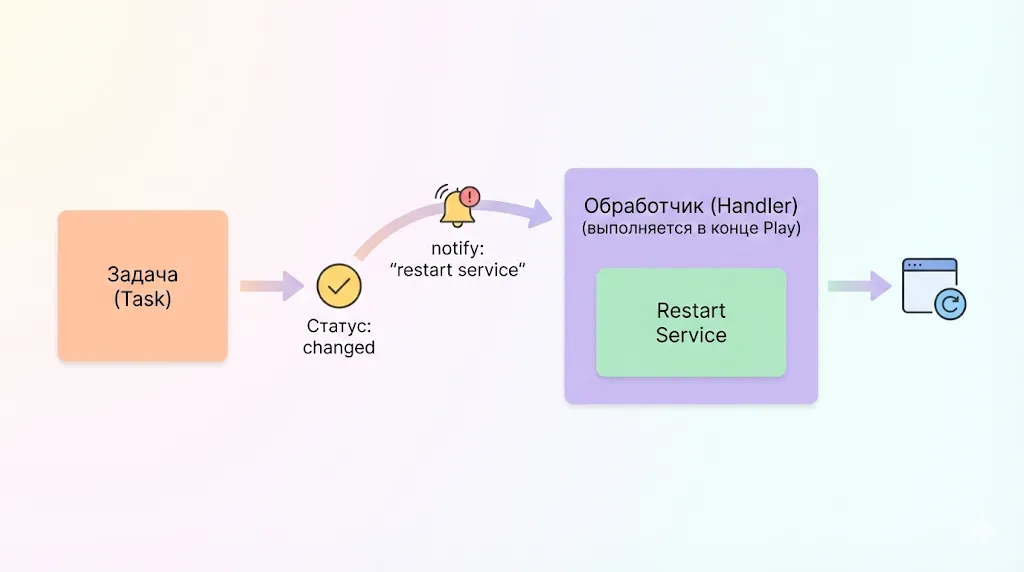 Схема работы Ansible Handlers.