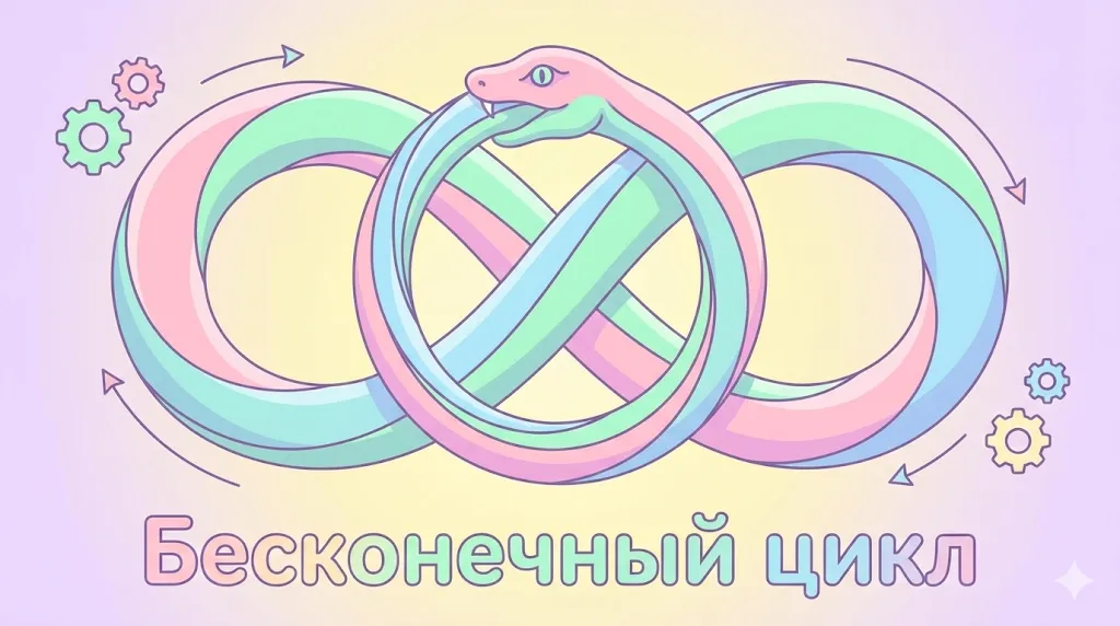 Иллюстрация бесконечного цикла в виде змеи.