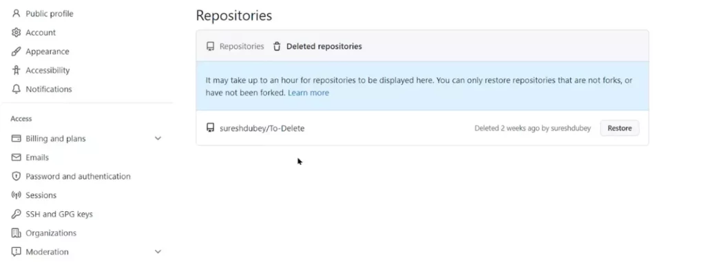 восстановление удаленного репозитория
