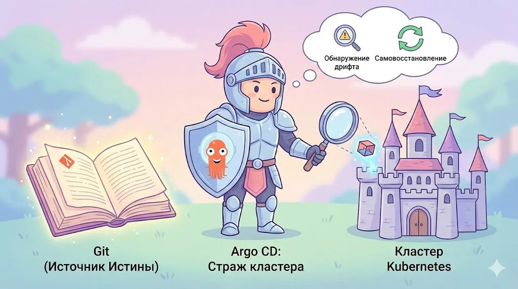 Argo CD защищает кластер от изменений. 