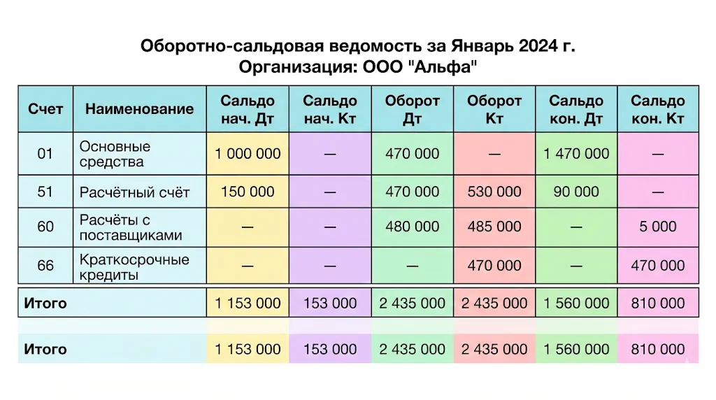 Таблица оборотно-сальдовой ведомости.
