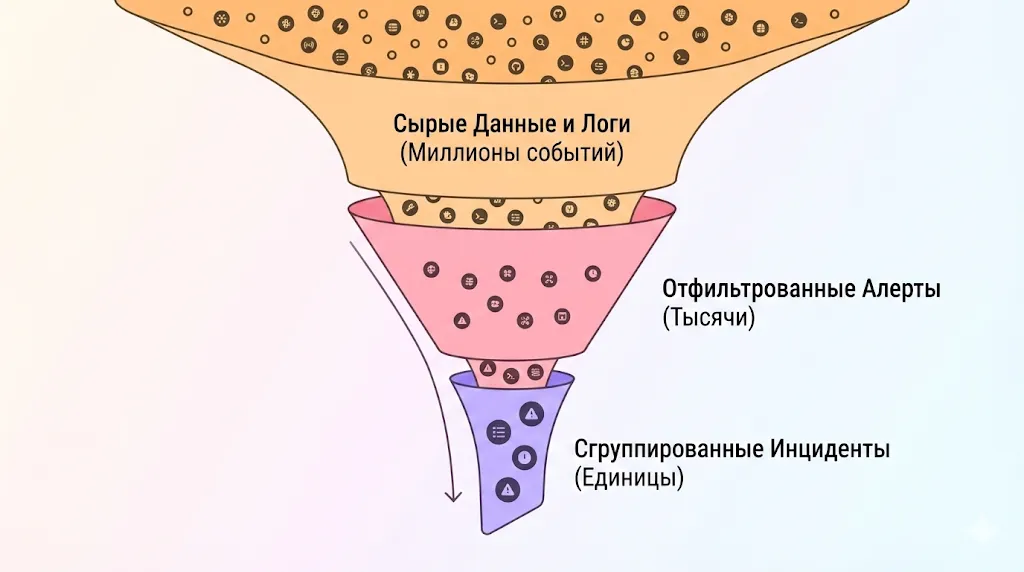 Воронка фильтрации событий в AIOps