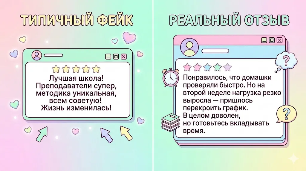 Сравнение фейкового и реального отзывов на курс.