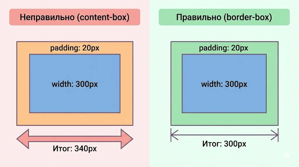 Схема работы свойства box-sizing. 