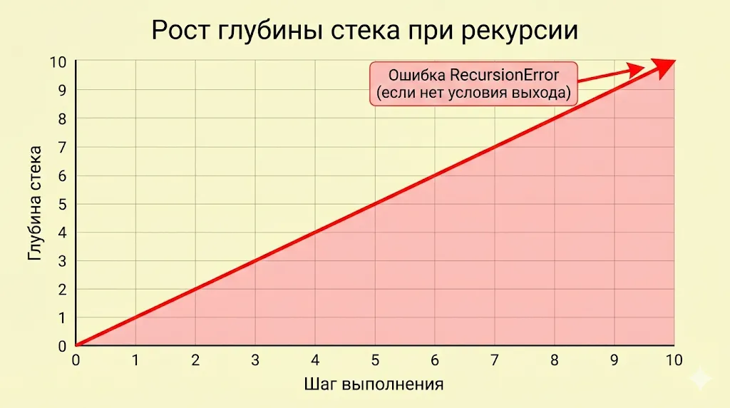 график роста стека при рекурсии.