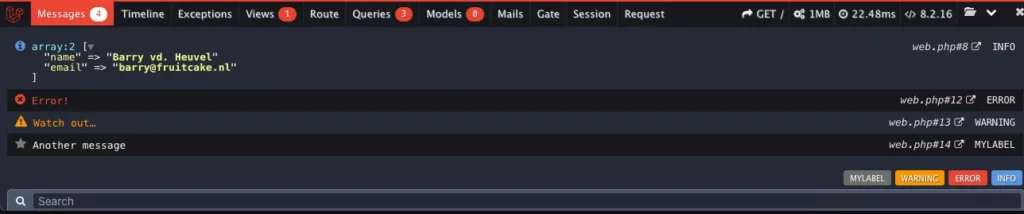 Панель запросов Laravel Debugbar