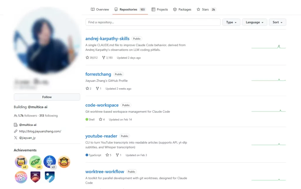 Пример профиля на Гитхаб